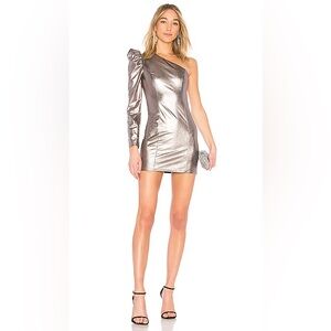 Lovers & Friends Mallory Dress Pewter Metallic Silver One Shoulder XS